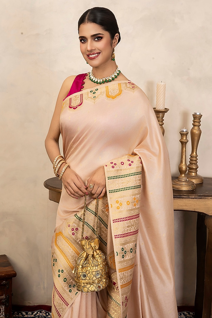 Rose Pink Pure Katan Silk Handloom Party Wear Saree Set by Zal From Benaras at Pernia's Pop Up Shop