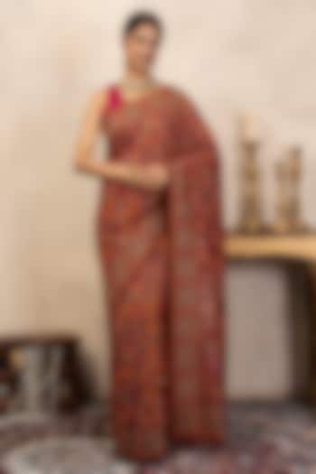 Red Pure Silk Banarasi Meenakari Work Party Wear Saree Set by Zal From Benaras at Pernia's Pop Up Shop