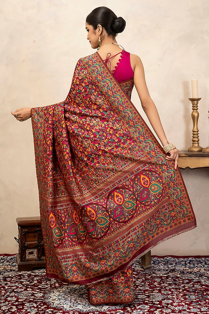 Red Pure Silk Banarasi Meenakari Work Party Wear Saree Set by Zal From Benaras at Pernia's Pop Up Shop