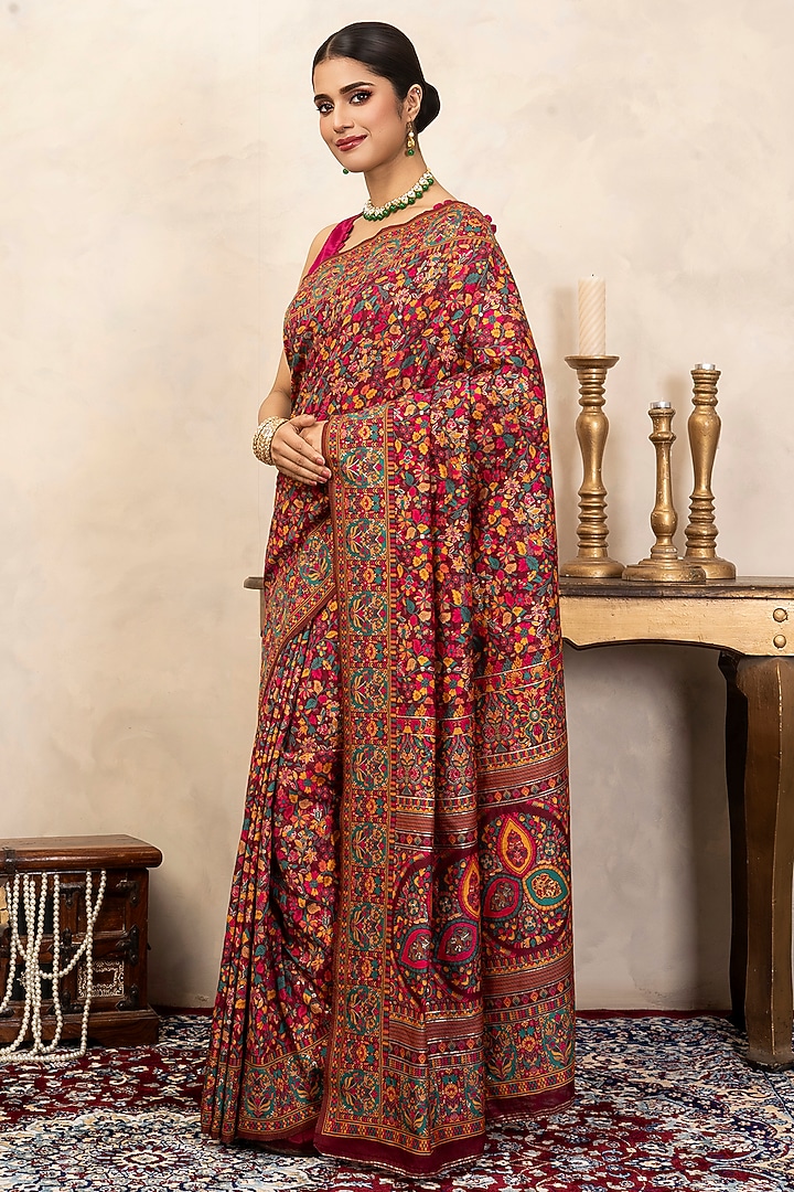 Red Pure Silk Banarasi Meenakari Work Party Wear Saree Set by Zal From Benaras at Pernia's Pop Up Shop