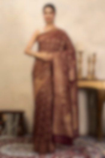 Maroon Pure Silk Banarasi Party Wear Saree Set by Zal From Benaras at Pernia's Pop Up Shop