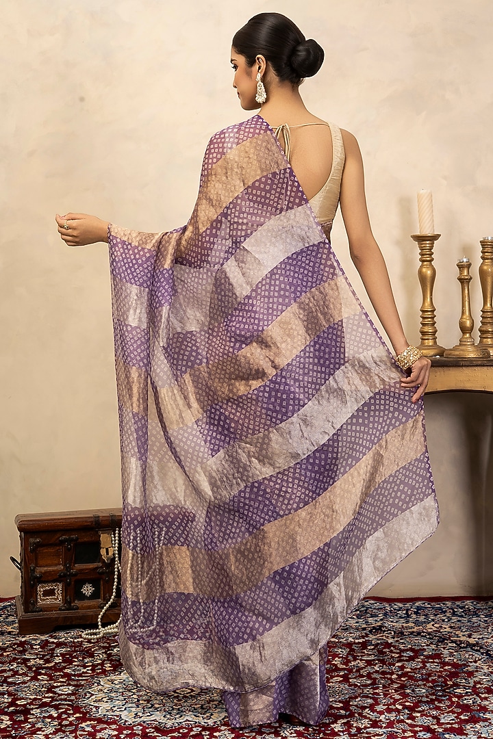 Lavender Handloom Pure Organza Silk Digital Printed Party Wear Saree Set by Zal From Benaras at Pernia's Pop Up Shop