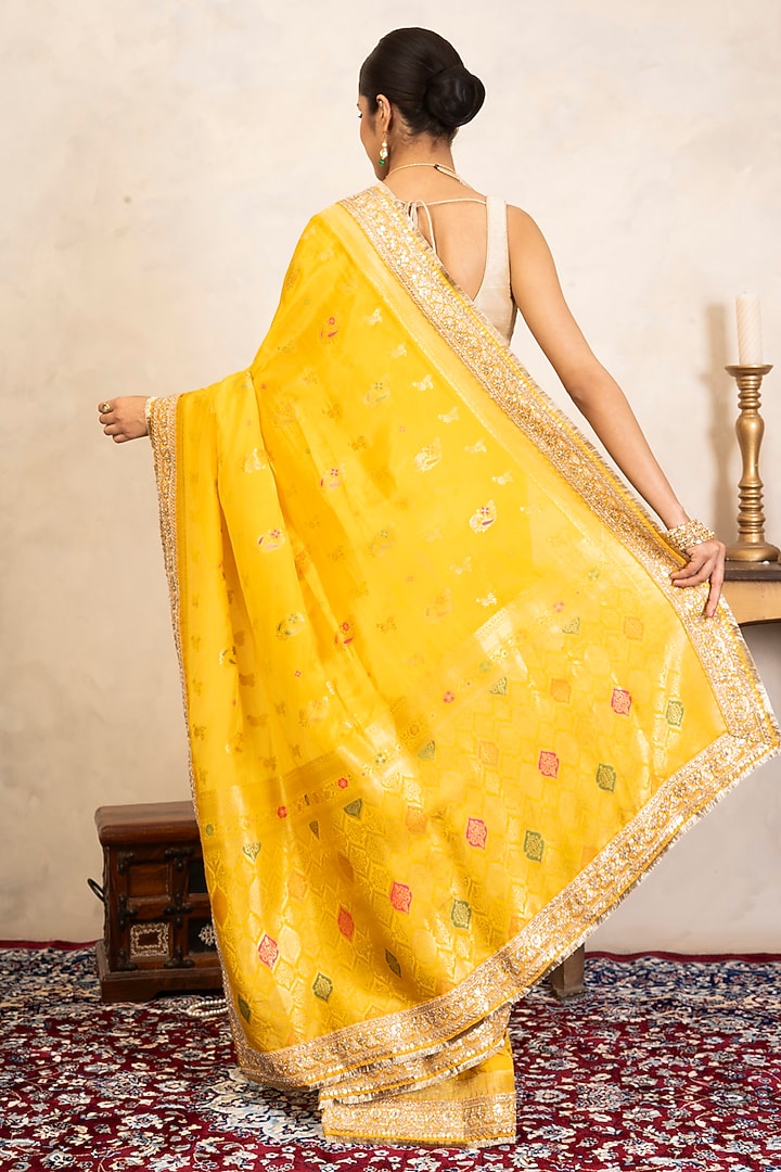 Yellow Pure Katan Silk Banarasi Party Wear Saree Set by Zal From Benaras at Pernia's Pop Up Shop