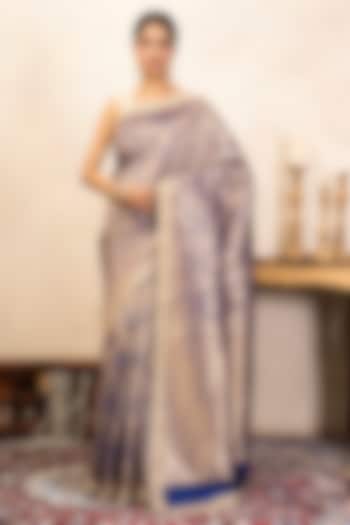 Blue Pure Katan Silk Brocade Party Wear Saree Set by Zal From Benaras at Pernia's Pop Up Shop