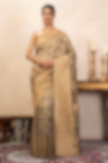 Grey Pure Katan Silk Banarasi Party Wear Saree Set by Zal From Benaras at Pernia's Pop Up Shop
