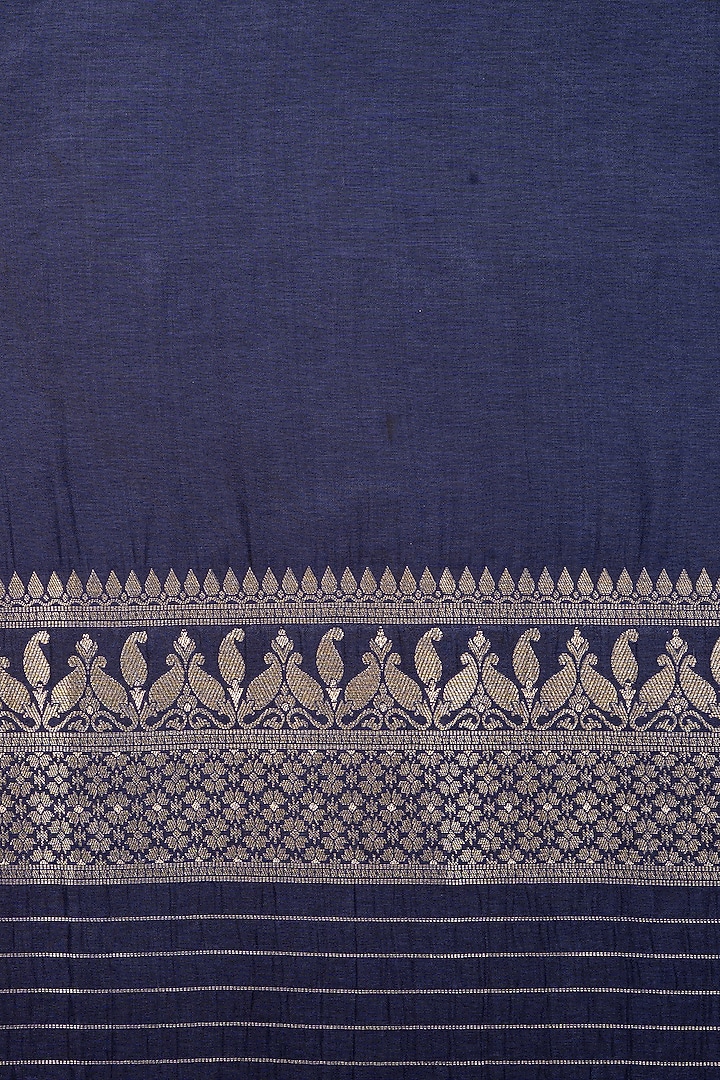 Navy Blue Pure Katan Silk Hand Embroidered Party Wear Saree Set by Zal From Benaras at Pernia's Pop Up Shop