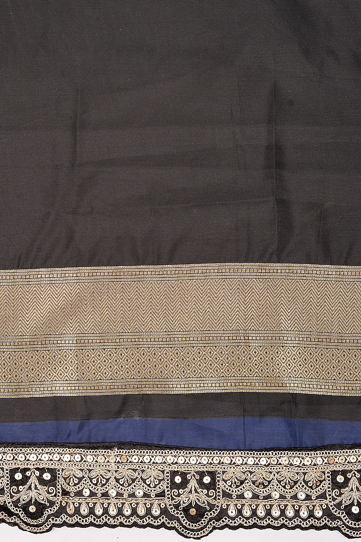 Black Pure Katan Brocade Party Wear Saree Set by Zal From Benaras at Pernia's Pop Up Shop