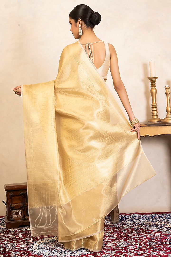 Gold Pure Katan Kanjivaram Banarasi Zari Work Party Wear Saree Set by Zal From Benaras at Pernia's Pop Up Shop