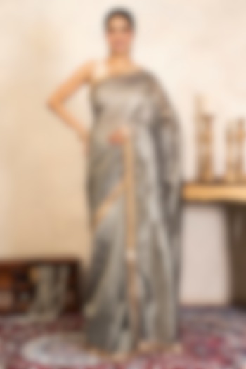 Grey Pure Tissue Silk Banarasi Party Wear Saree Set by Zal From Benaras at Pernia's Pop Up Shop
