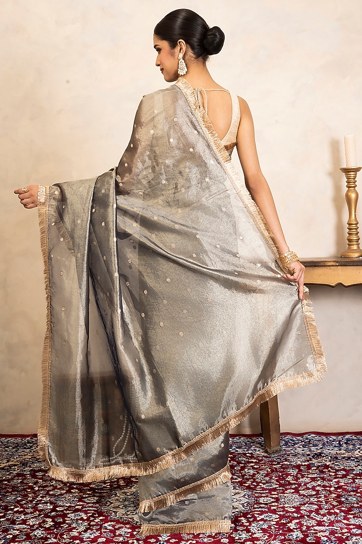 Grey Pure Tissue Silk Banarasi Party Wear Saree Set by Zal From Benaras at Pernia's Pop Up Shop