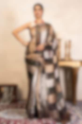 Black Pure Organza Banarasi Digital Printed Party Wear Saree Set by Zal From Benaras at Pernia's Pop Up Shop