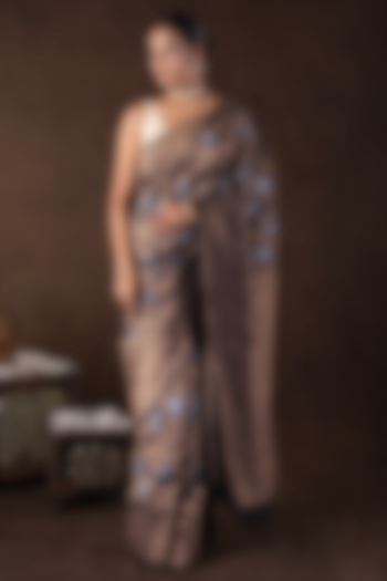 Black Pure Katan Silk Printed Handloom Party Wear Saree Set by Zal From Benaras at Pernia's Pop Up Shop