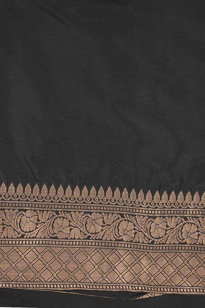 Black Pure Katan Silk Printed Handloom Party Wear Saree Set by Zal From Benaras at Pernia's Pop Up Shop