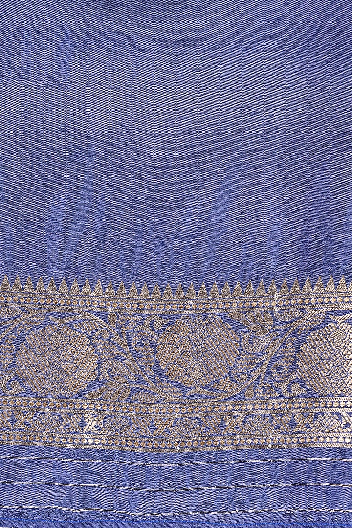 Dark Blue Pure Katan Silk Handloom Banarasi Party Wear Saree Set by Zal From Benaras at Pernia's Pop Up Shop