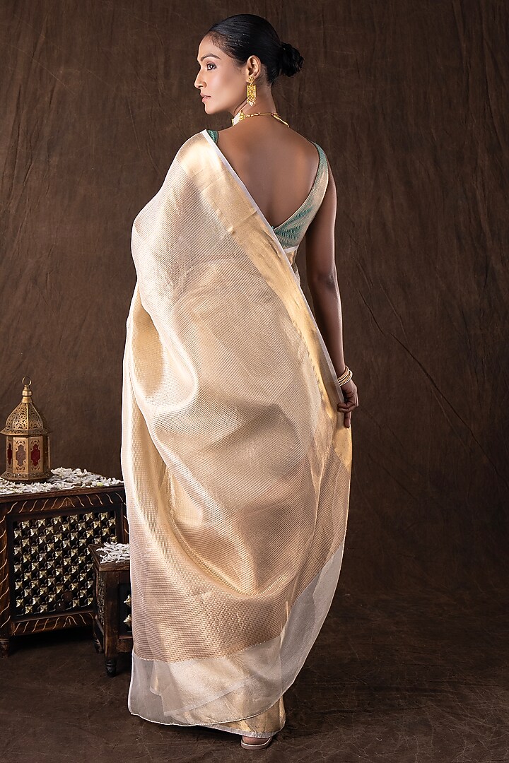 Gold Pure Katan Silk Handloom Banarasi Party Wear Saree Set by Zal From Benaras at Pernia's Pop Up Shop