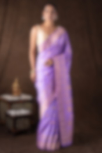 Purple Pure Moonga Silk Banarasi Handloom Party Wear Saree Set by Zal From Benaras at Pernia's Pop Up Shop