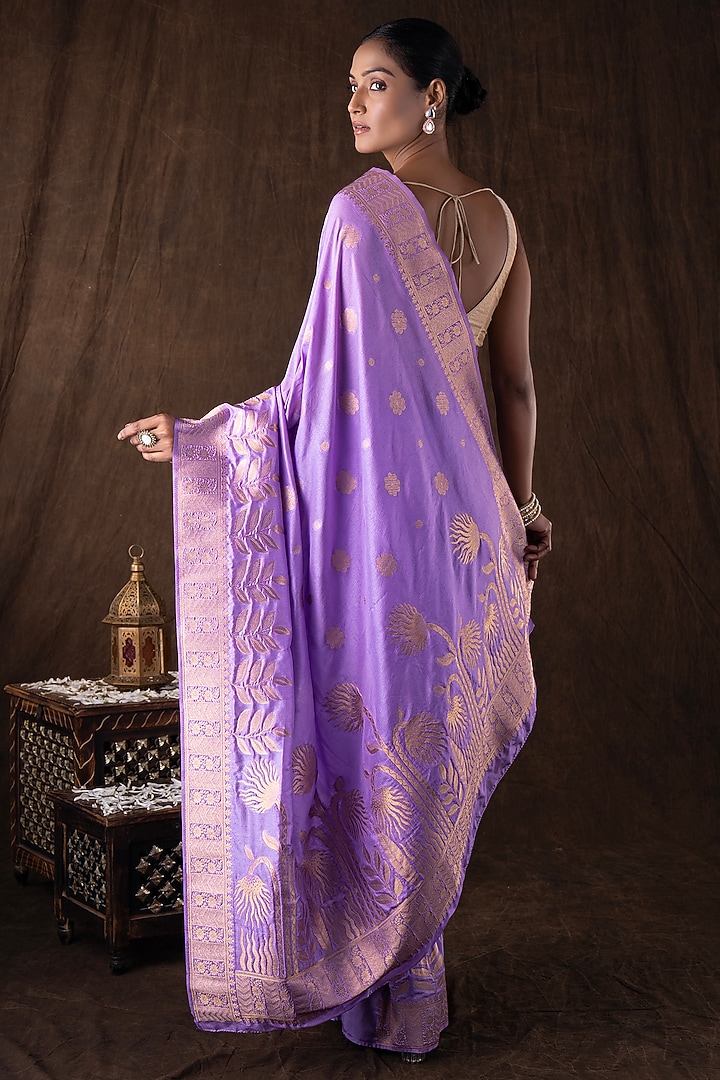 Purple Pure Moonga Silk Banarasi Handloom Party Wear Saree Set by Zal From Benaras at Pernia's Pop Up Shop