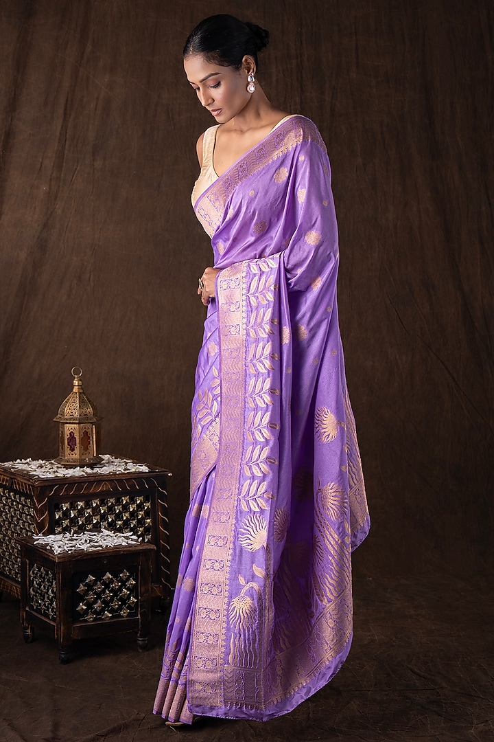 Purple Pure Moonga Silk Banarasi Handloom Party Wear Saree Set by Zal From Benaras at Pernia's Pop Up Shop