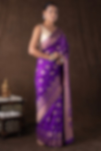 Purple Pure Moonga Silk Banarasi Handloom Party Wear Saree Set by Zal From Benaras at Pernia's Pop Up Shop