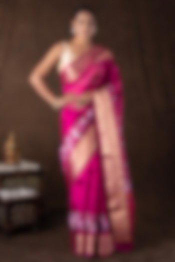 Pink Tissue Silk Floral Printed Banarasi Handloom Party Wear Saree Set by Zal From Benaras at Pernia's Pop Up Shop
