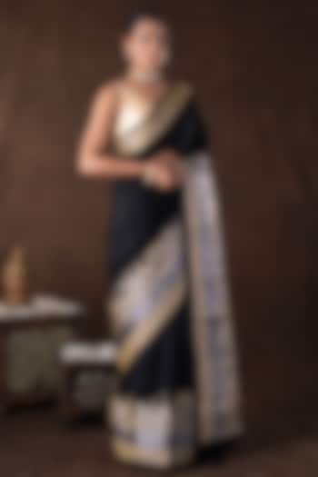 Black Pure Silk Banarasi Handloom Party Wear Saree Set by Zal From Benaras at Pernia's Pop Up Shop