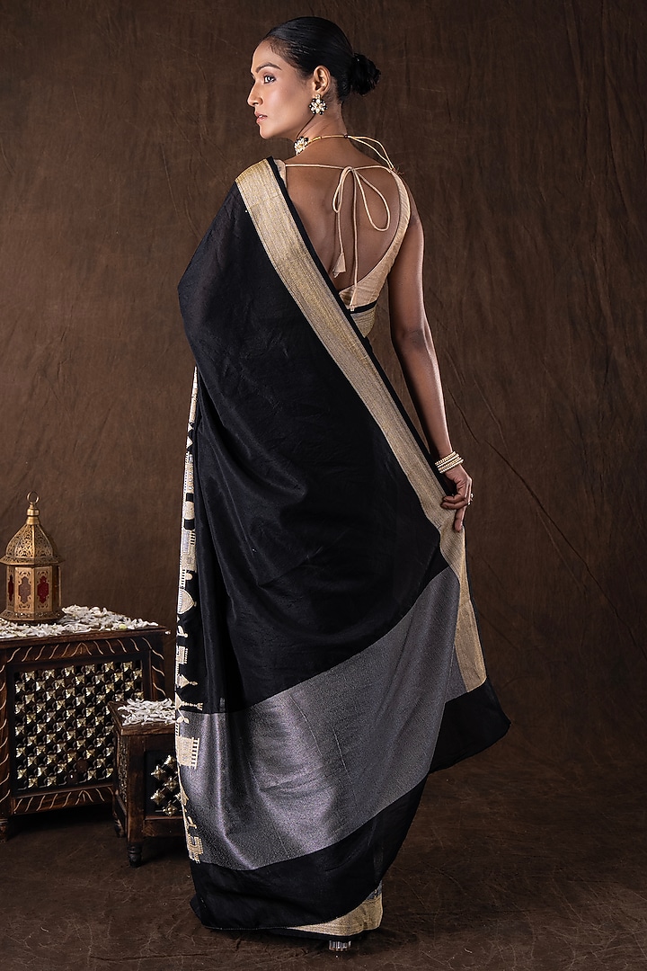 Black Pure Silk Banarasi Handloom Party Wear Saree Set by Zal From Benaras at Pernia's Pop Up Shop