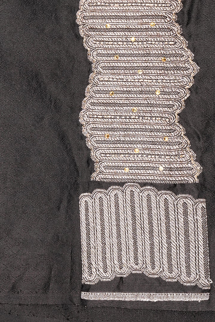 Black Pure Katan Silk Hand Embroidered Party Wear Saree Set by Zal From Benaras at Pernia's Pop Up Shop