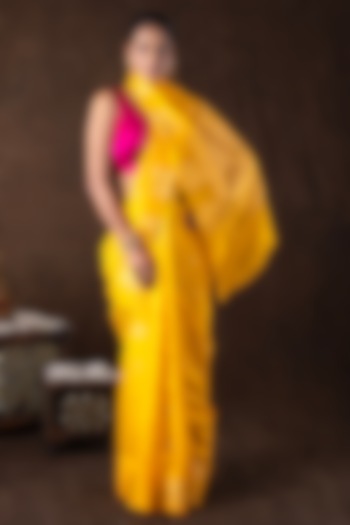 Yellow Pure Banarasi Silk Embellished Handloom Party Wear Saree Set by Zal From Benaras at Pernia's Pop Up Shop