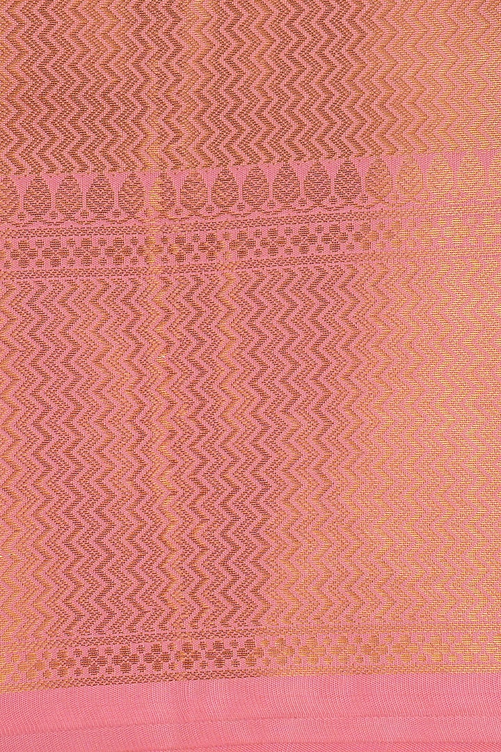 Golden & Pink Pure Silk Brocade Banarasi Handloom Party Wear Saree Set by Zal From Benaras at Pernia's Pop Up Shop