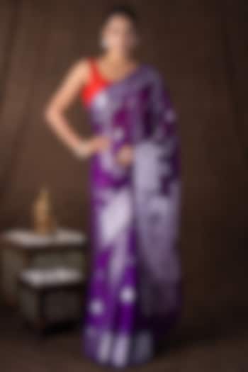 Purple Pure Silk Hand Embroidered banarasi Handloom Festive Saree Set by Zal From Benaras at Pernia's Pop Up Shop