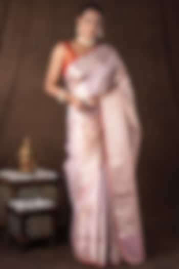 Peach Pure Katan Silk banarasi Handloom Party Wear Saree Set by Zal From Benaras at Pernia's Pop Up Shop