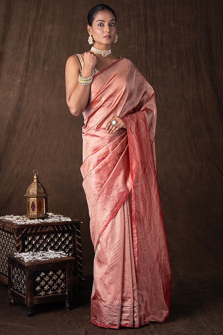 Red Pure Tissue Silk banarasi Handloom Party Wear Saree Set by Zal From Benaras at Pernia's Pop Up Shop