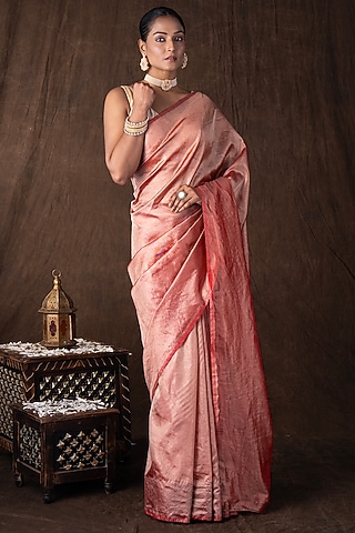 Red Pure Tissue Silk banarasi Handloom Saree Set by Zal From Benaras