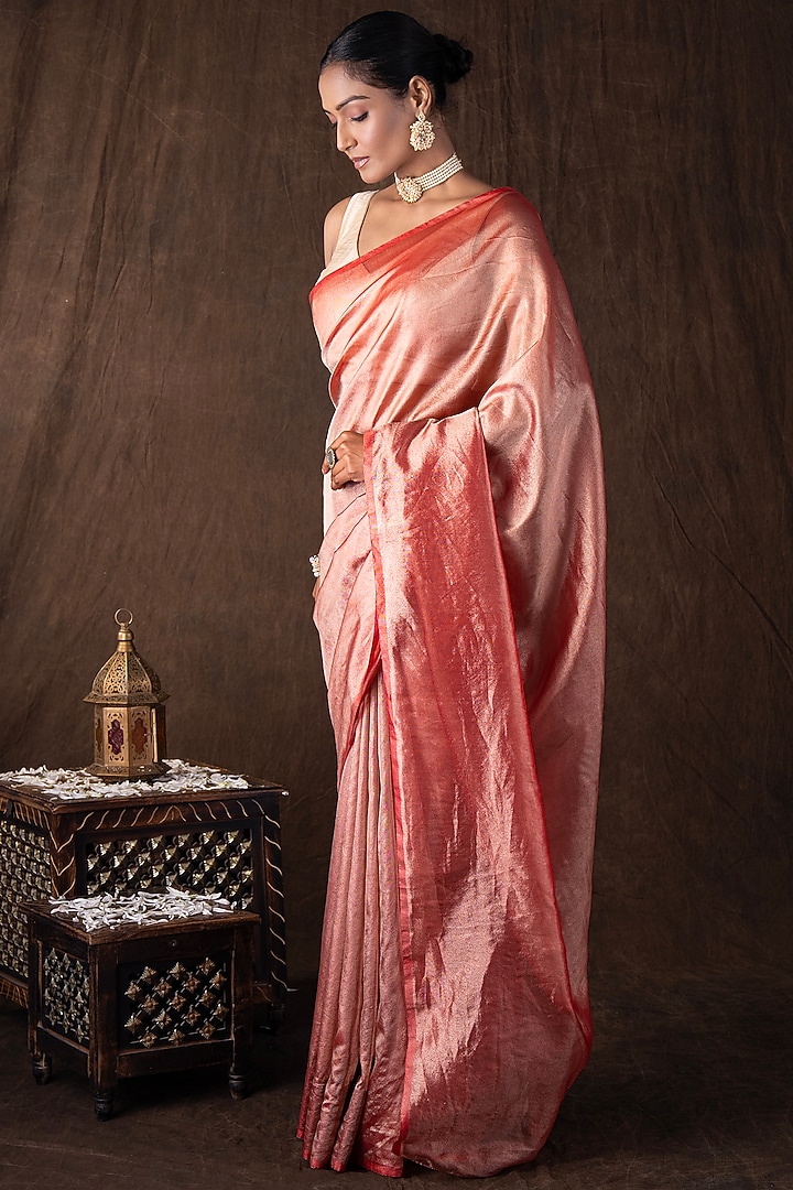 Red Pure Tissue Silk banarasi Handloom Party Wear Saree Set by Zal From Benaras at Pernia's Pop Up Shop