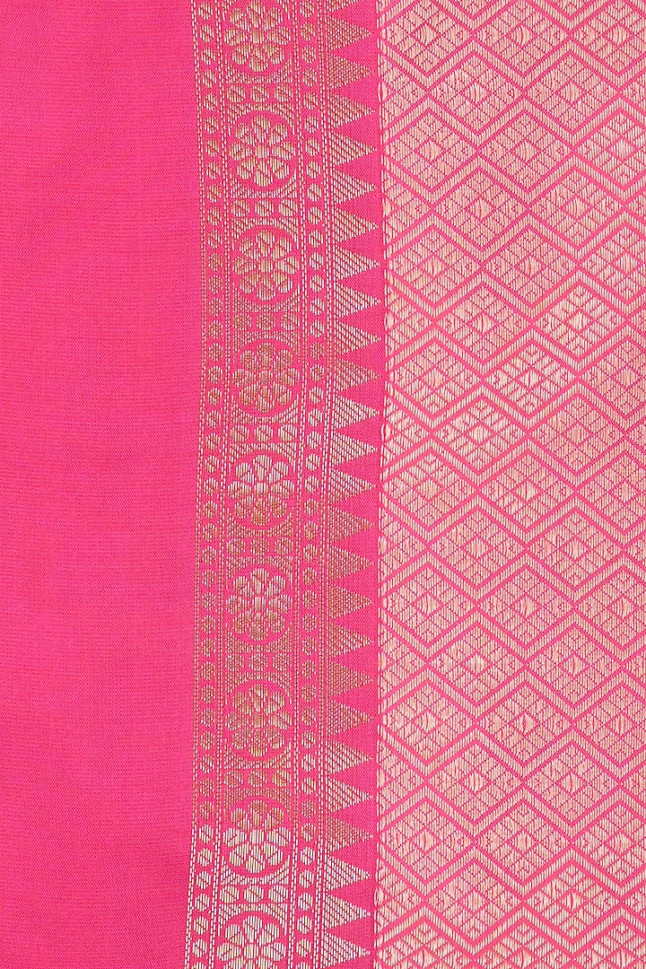 Cream & Pink Pure Silk Zari Motifs Embroidered banarasi Handloom Party Wear Saree Set by Zal From Benaras at Pernia's Pop Up Shop