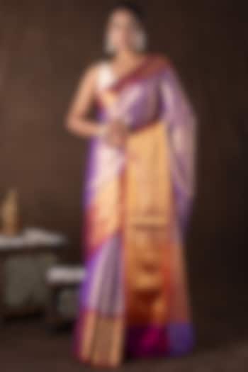 Mauve & Red Tissue Silk Brocade Banarasi Handloom Party Wear Saree Set by Zal From Benaras at Pernia's Pop Up Shop