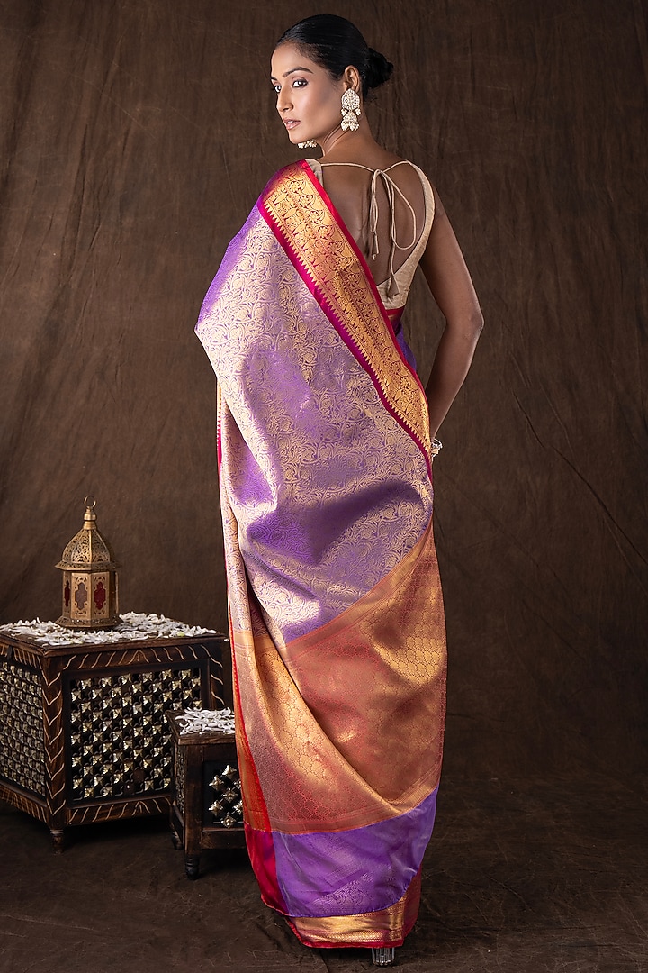 Mauve & Red Tissue Silk Brocade Banarasi Handloom Party Wear Saree Set by Zal From Benaras at Pernia's Pop Up Shop