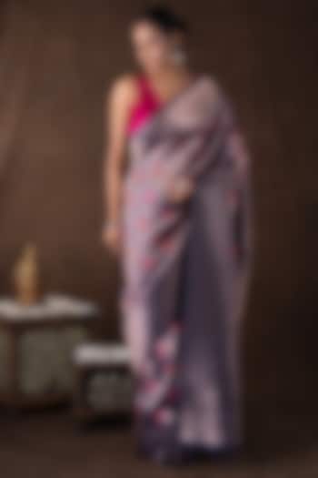 Navy Blue Kanjivaram Silk Brocade Banarasi Handloom Party Wear Saree Set by Zal From Benaras at Pernia's Pop Up Shop