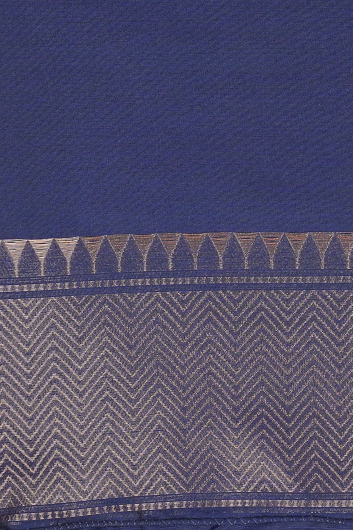 Navy Blue Kanjivaram Silk Brocade Banarasi Handloom Party Wear Saree Set by Zal From Benaras at Pernia's Pop Up Shop