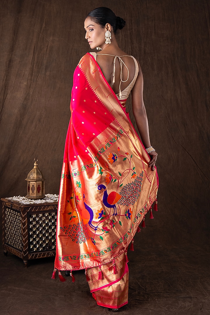 Pink Tissue Silk Zari Weave Banarasi Handloom Party Wear Saree Set by Zal From Benaras at Pernia's Pop Up Shop