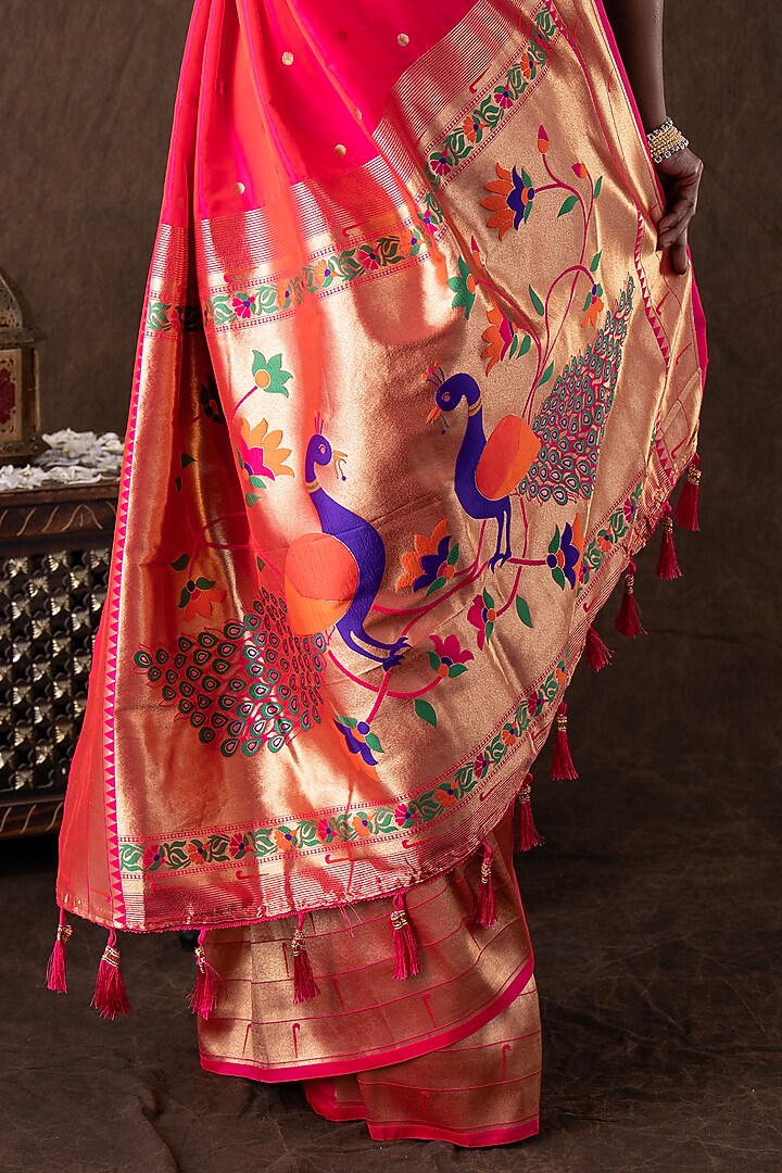 Pink Tissue Silk Zari Weave Banarasi Handloom Party Wear Saree Set by Zal From Benaras at Pernia's Pop Up Shop