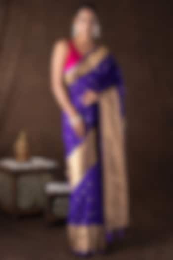 Purple Pure Silk Zari Embroidered Banarasi Handloom Party Wear Saree Set by Zal From Benaras at Pernia's Pop Up Shop