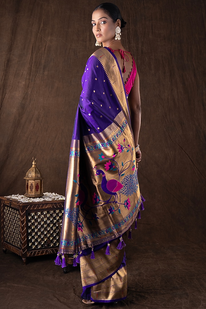 Purple Pure Silk Zari Embroidered Banarasi Handloom Party Wear Saree Set by Zal From Benaras at Pernia's Pop Up Shop