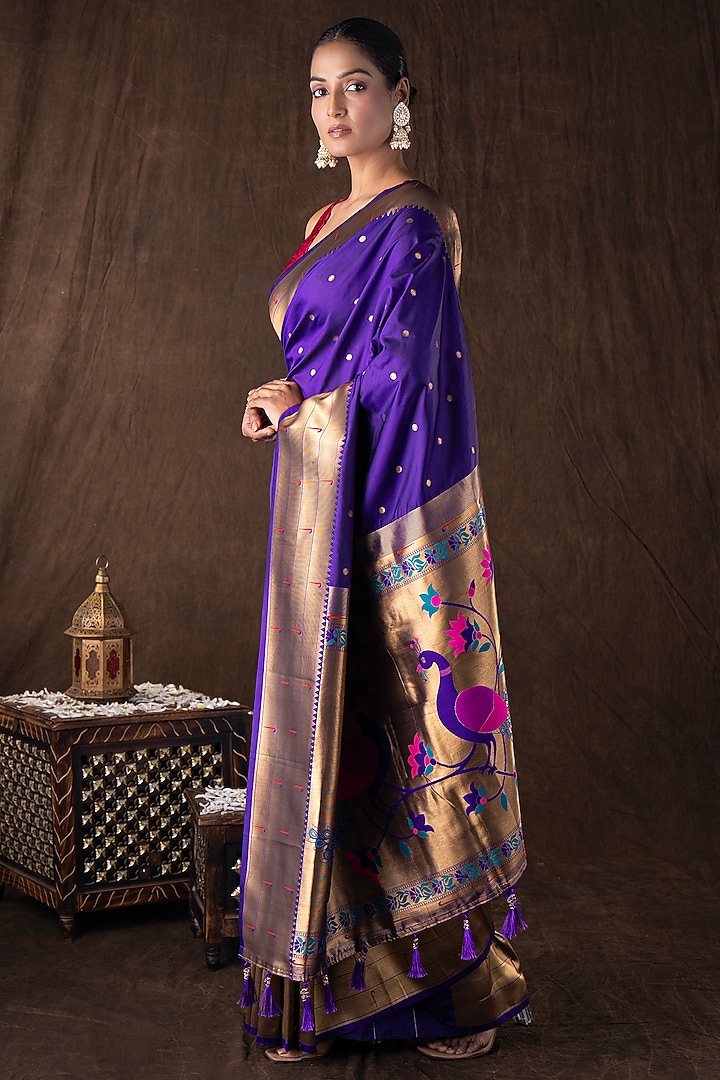 Purple Pure Silk Zari Embroidered Banarasi Handloom Party Wear Saree Set by Zal From Benaras at Pernia's Pop Up Shop