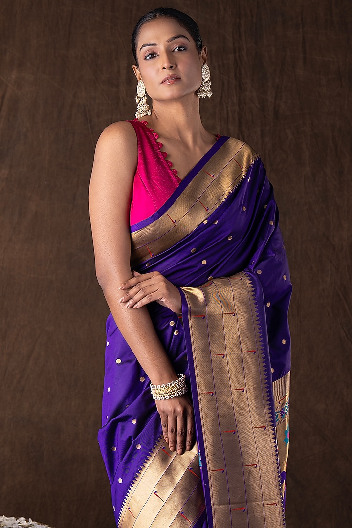 Purple Pure Silk Zari Embroidered Banarasi Handloom Party Wear Saree Set by Zal From Benaras at Pernia's Pop Up Shop