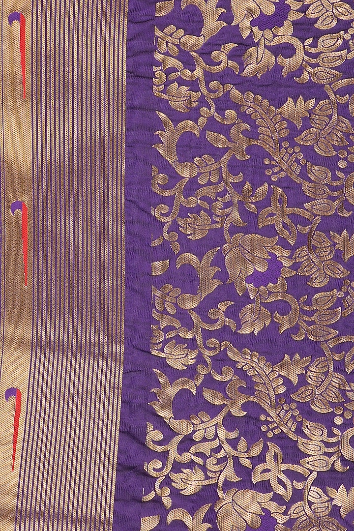 Purple Pure Silk Zari Embroidered Banarasi Handloom Party Wear Saree Set by Zal From Benaras at Pernia's Pop Up Shop