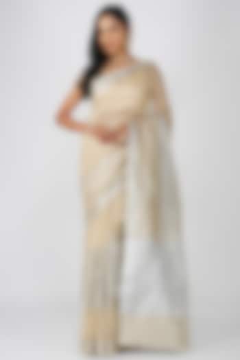 Beige Tissue Zari Silk Zari Embroidered Banarasi Handloom Party Wear Saree Set by Zal From Benaras at Pernia's Pop Up Shop