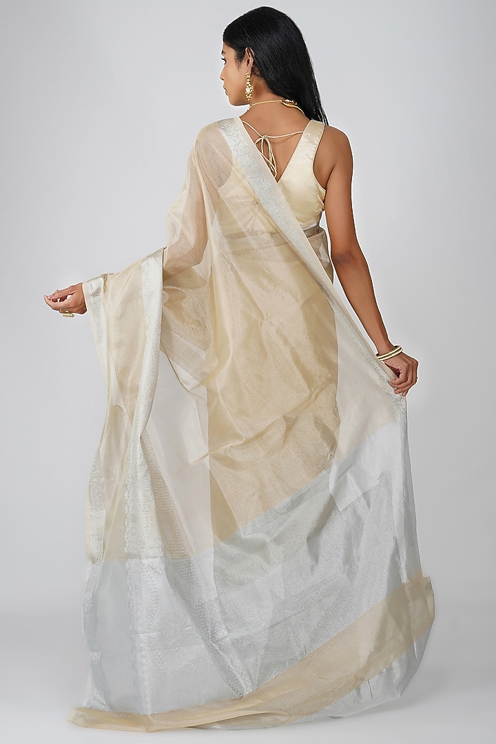 Beige Tissue Zari Silk Zari Embroidered Banarasi Handloom Party Wear Saree Set by Zal From Benaras at Pernia's Pop Up Shop