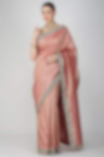 Red Pure Katan Silk Hand Embroidered Banarasi Handloom Party Wear Saree Set by Zal From Benaras at Pernia's Pop Up Shop