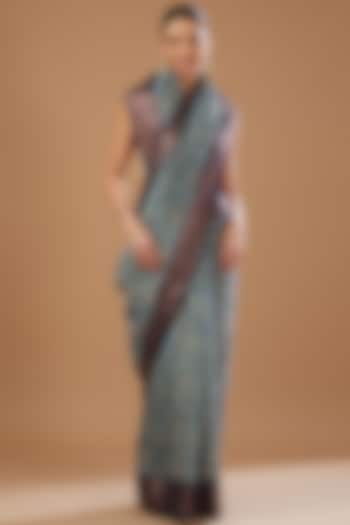 Blue Pure Silk Banarasi Handloom Saree Set by Zal From Benaras